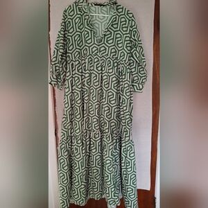 SOWEARS Green Geometric Patterned Shirt Dress